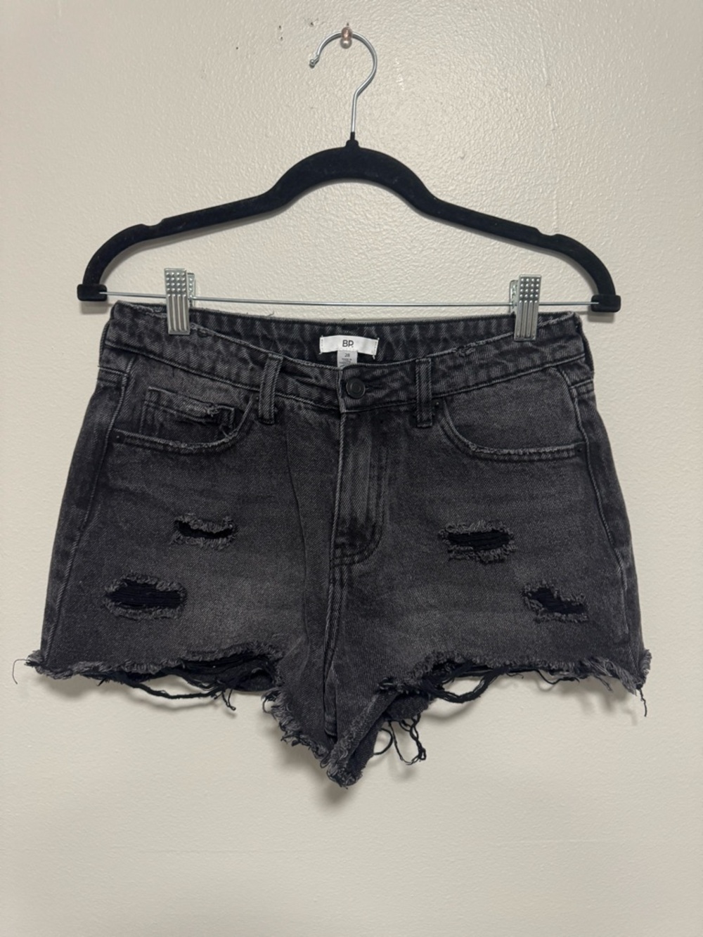 BP. Washed Black Distressed Denim Shorts